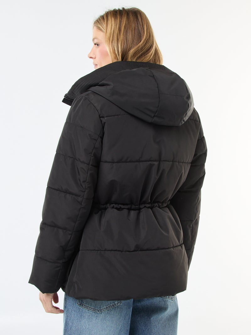 Casaco acolchoado comprido com capuz Preto - Kiabi