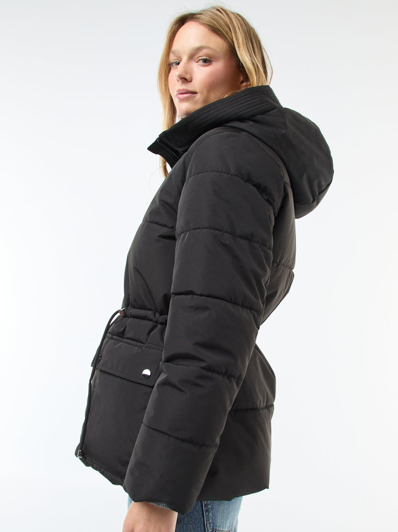 Casaco acolchoado comprido com capuz Preto - Kiabi