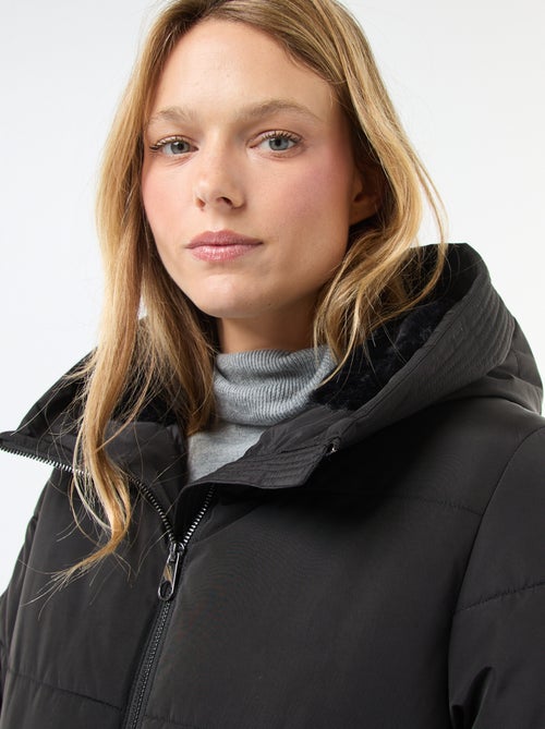 Casaco acolchoado comprido com capuz - Kiabi