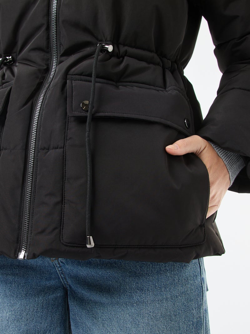 Casaco acolchoado comprido com capuz Preto - Kiabi