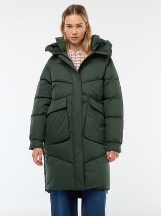 Casaco Acolchoado Comprido e Quente com Capuz