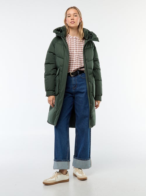 Casaco Acolchoado Comprido e Quente com Capuz - Kiabi