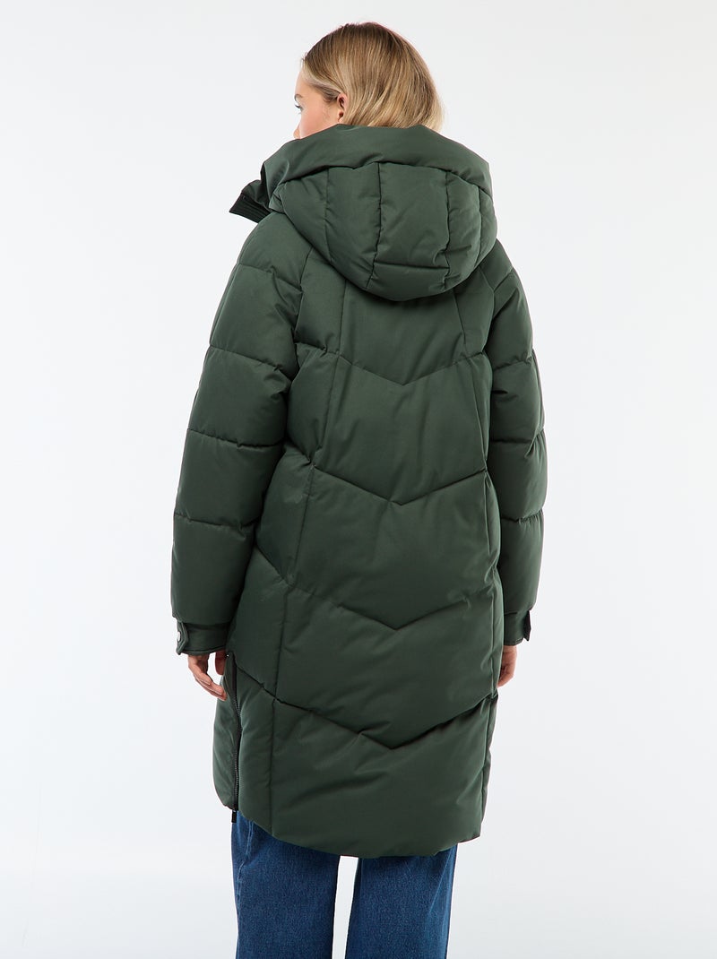 Casaco Acolchoado Comprido e Quente com Capuz Caqui - Kiabi