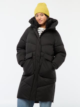 Casaco Acolchoado Comprido e Quente com Capuz