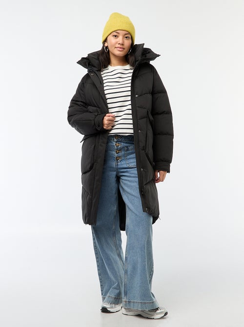 Casaco Acolchoado Comprido e Quente com Capuz - Kiabi