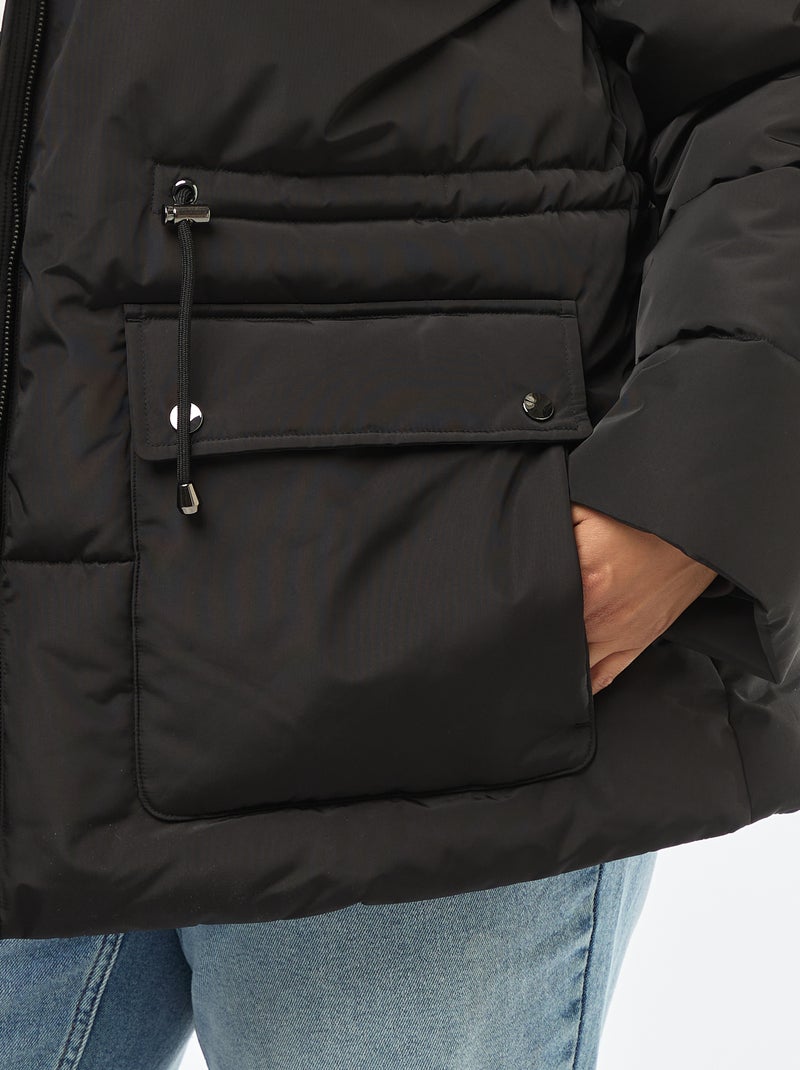 Casaco acolchoado comprido liso Preto - Kiabi