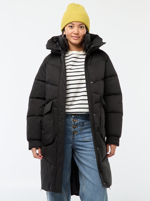 Casaco Acolchoado Comprido Quente e Impermeável com Capuz - Kiabi