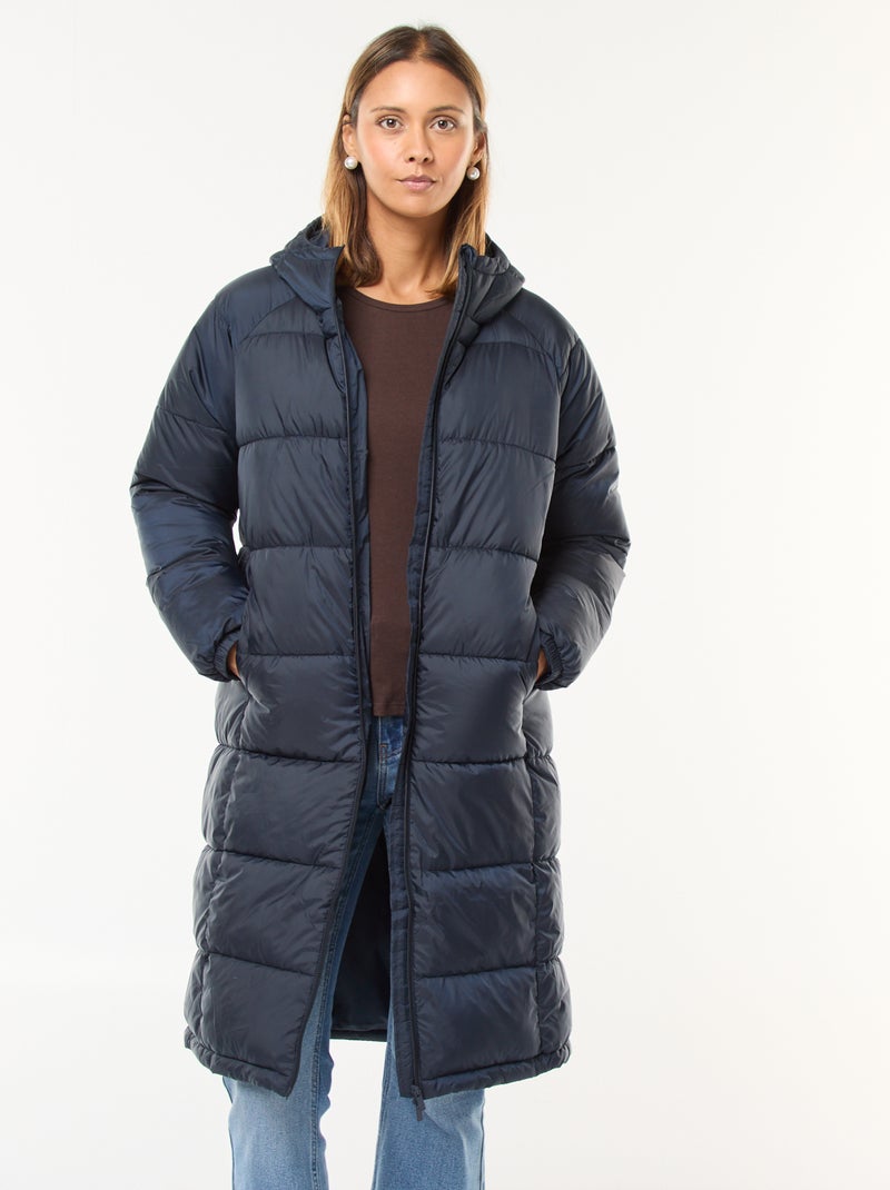 Casaco Acolchoado Comprido Repelente à Água Azul - Kiabi