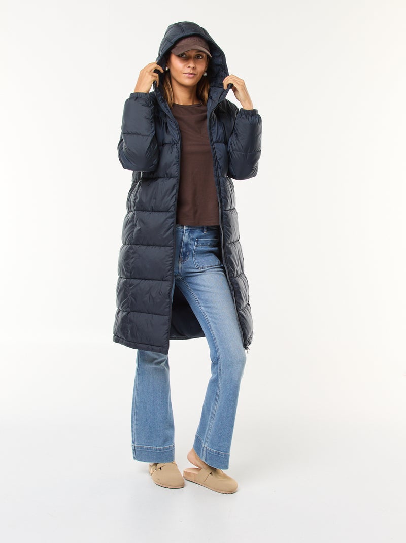 Casaco Acolchoado Comprido Repelente à Água Azul - Kiabi