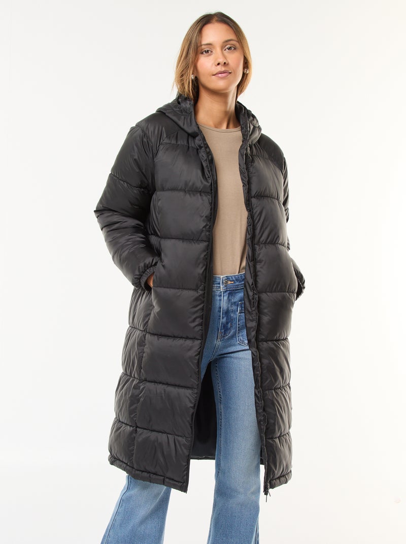 Casaco Acolchoado Comprido Repelente à Água Preto - Kiabi