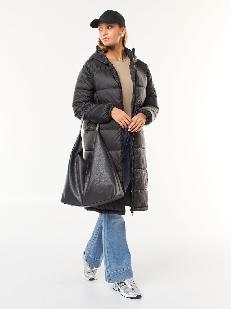 Casaco Acolchoado Comprido Repelente à Água Preto - Kiabi