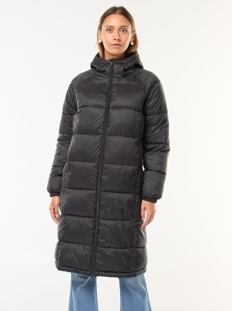 Casaco Acolchoado Comprido Repelente à Água Preto - Kiabi