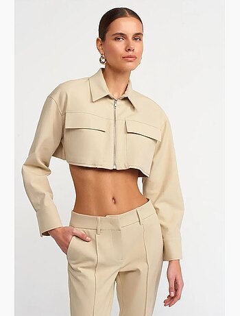 Casaco acolchoado cropped em popelina de algodão dilvin