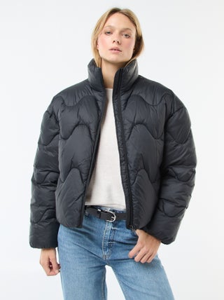 Casaco Acolchoado Curto com Gola Subida e Bolsos Forrados a Polar