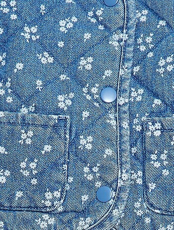 Casaco acolchoado em ganga com abertura de botões de pressão