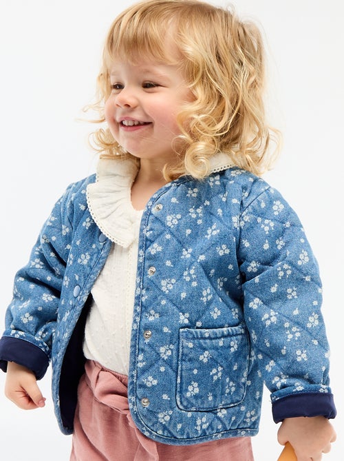 Casaco acolchoado em ganga com abertura de botões de pressão - Kiabi