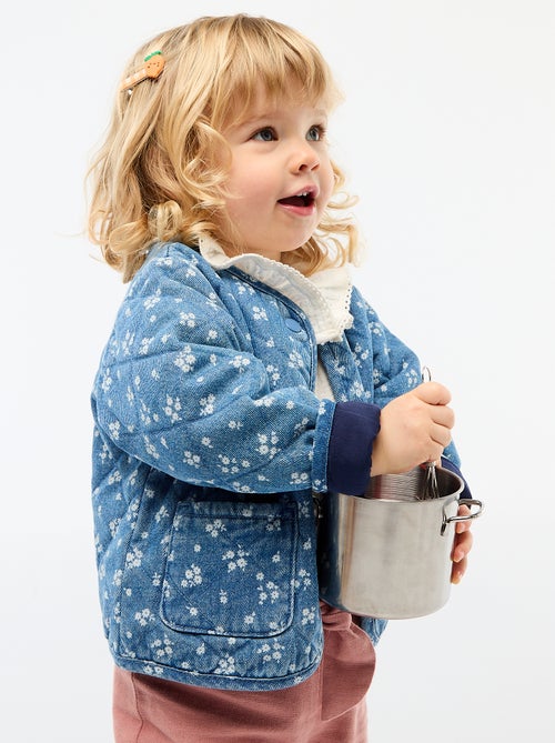 Casaco acolchoado em ganga com abertura de botões de pressão - Kiabi