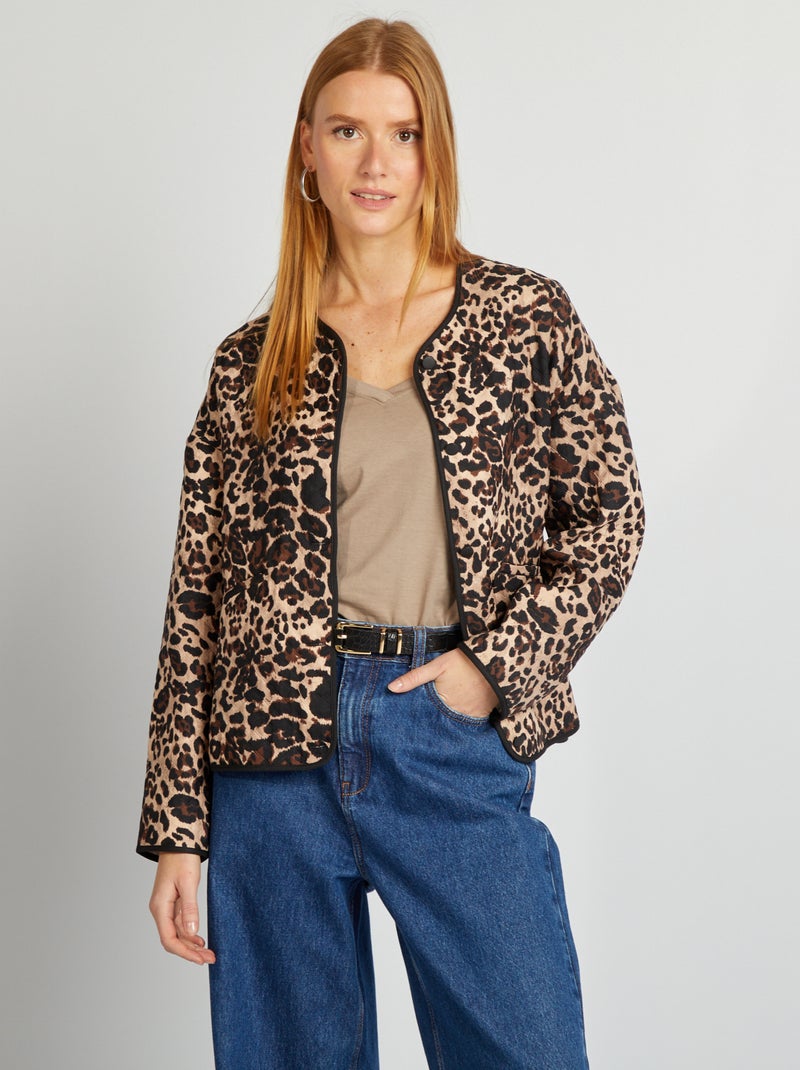 Casaco acolchoado estampado leopardo CASTANHO - Kiabi