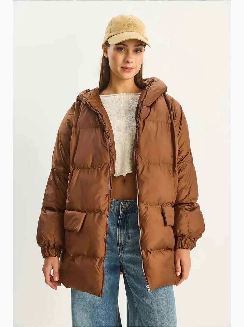 Casaco acolchoado grosso oversized com capuz lucci Castanho-chocolate - Kiabi