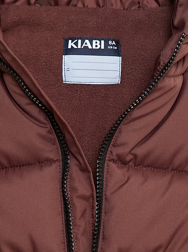 Casaco acolchoado impermeável com bolso de aba e capuz Castanho - Kiabi