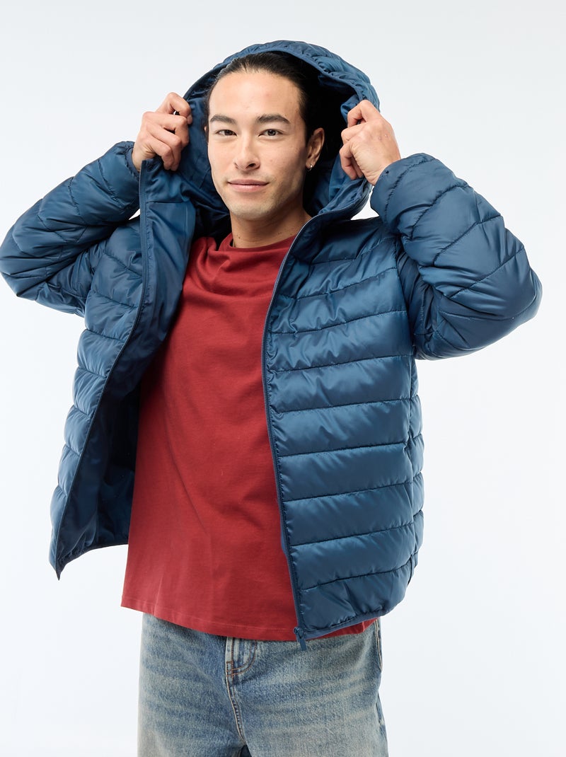 Casaco Acolchoado Leve com Capuz Azul - Kiabi