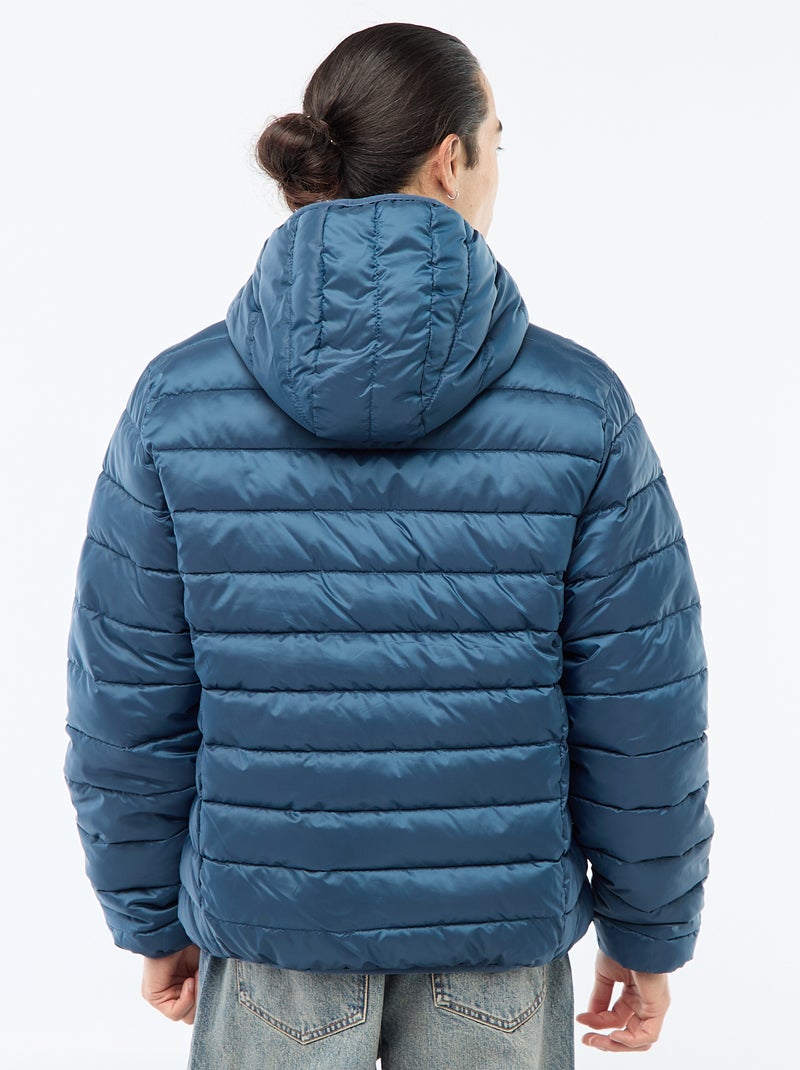 Casaco Acolchoado Leve com Capuz Azul - Kiabi