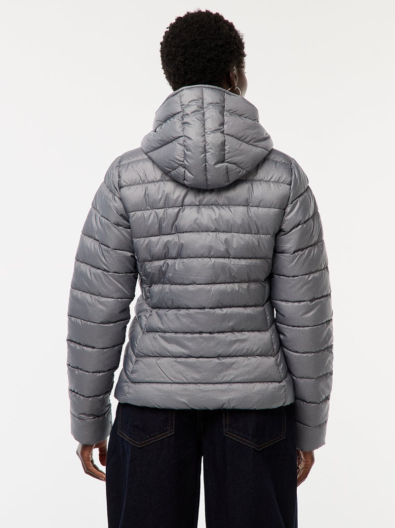 Casaco Acolchoado Leve com Capuz Liso Cinza - Kiabi