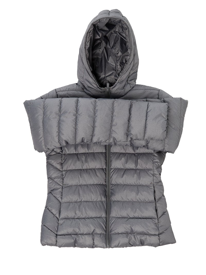 Casaco Acolchoado Leve com Capuz Liso Cinza - Kiabi