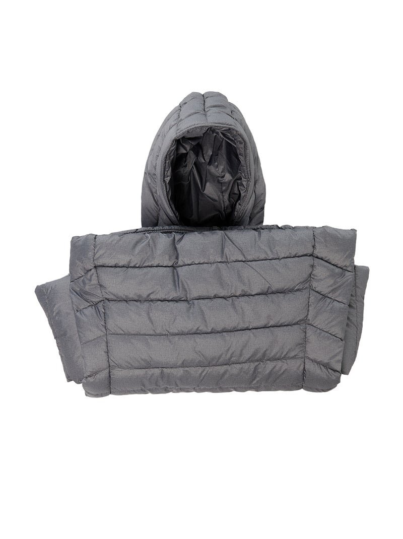 Casaco Acolchoado Leve com Capuz Liso Cinza - Kiabi
