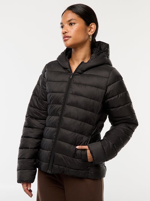 Casaco Acolchoado Leve com Capuz Liso - Kiabi