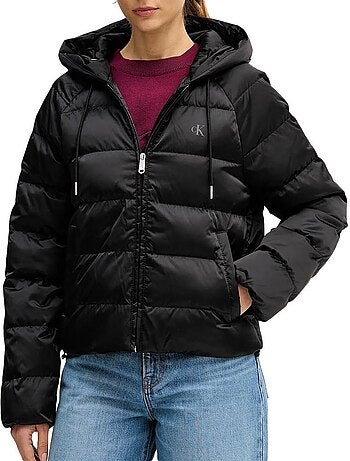 Casaco Acolchoado Preto de Cetim Calvin Klein Jeans para Mulher