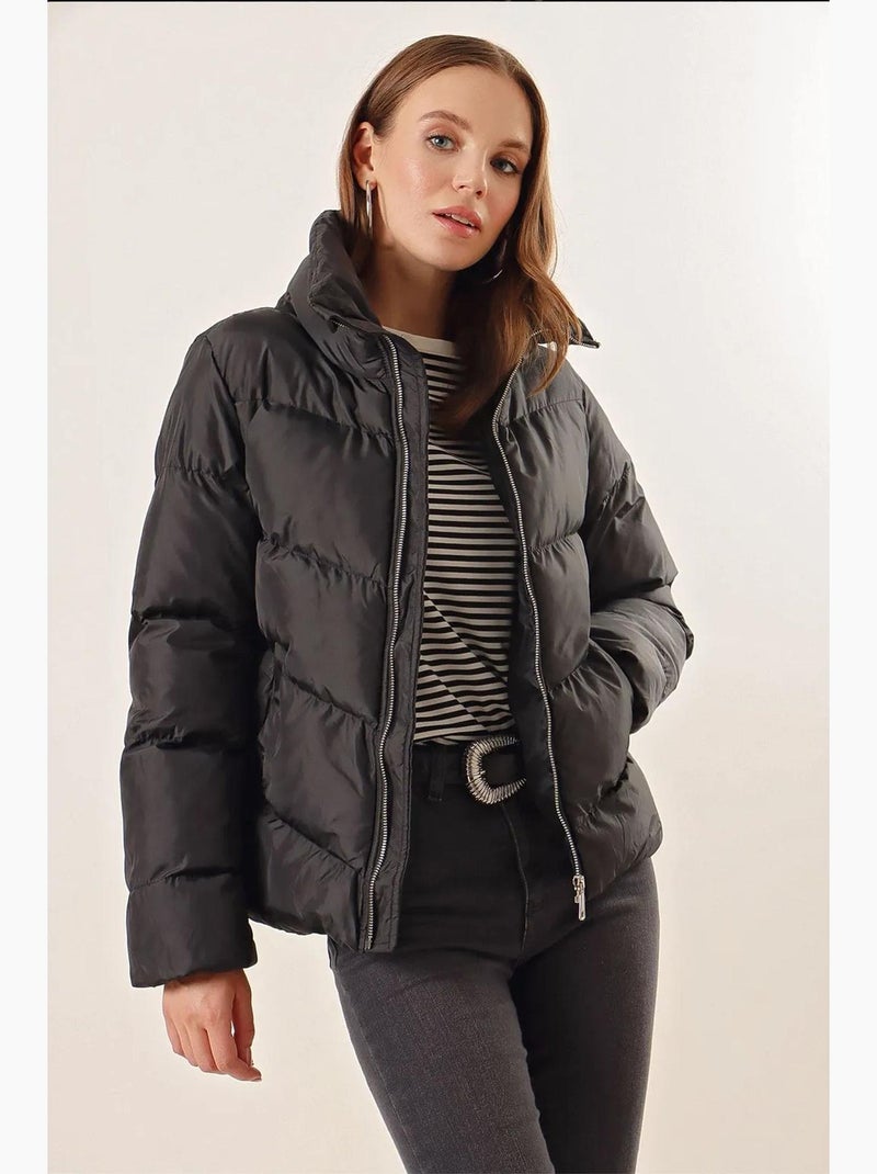 Casaco acolchoado puffer com gola de fecho grossa bdart Preto - Kiabi