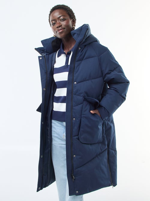 Casaco Acolchoado Quente Comprido Impermeável com Capuz - Kiabi