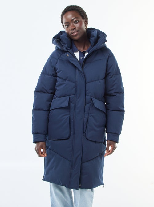 Casaco Acolchoado Quente Comprido Impermeável com Capuz - Kiabi