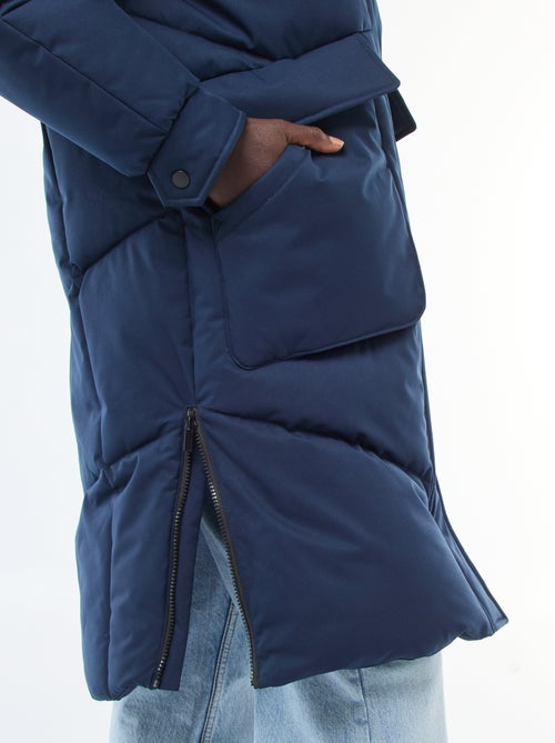 Casaco Acolchoado Quente Comprido Impermeável com Capuz - Kiabi