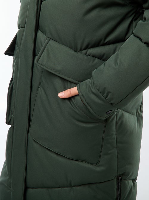 Casaco Acolchoado Quente Comprido Impermeável com Capuz - Kiabi