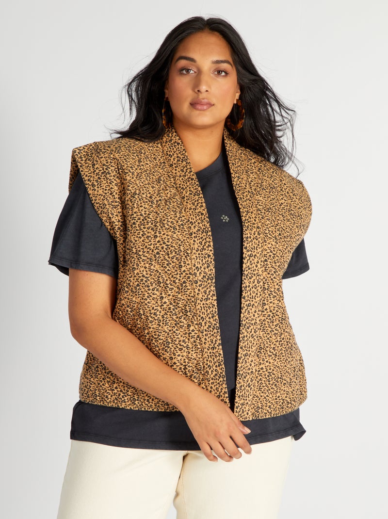 Casaco acolchoado sem mangas com estampado leopardo MARROM - Kiabi