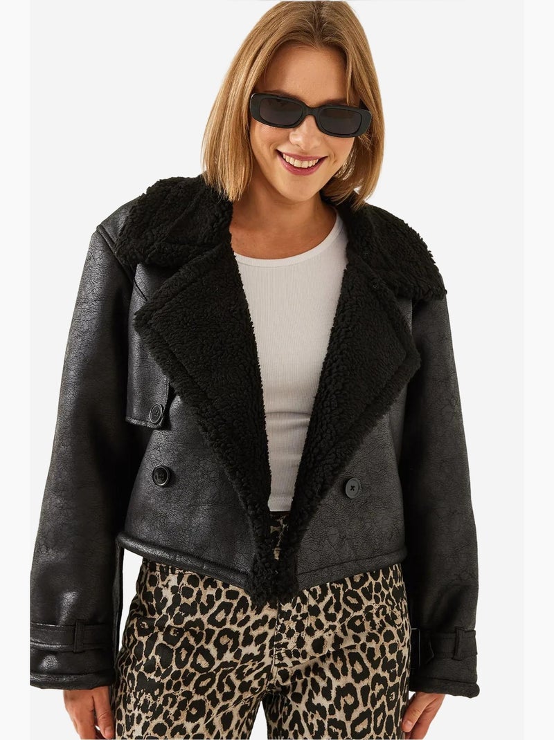 Casaco aller detail crop laminado lucci Preto - Kiabi