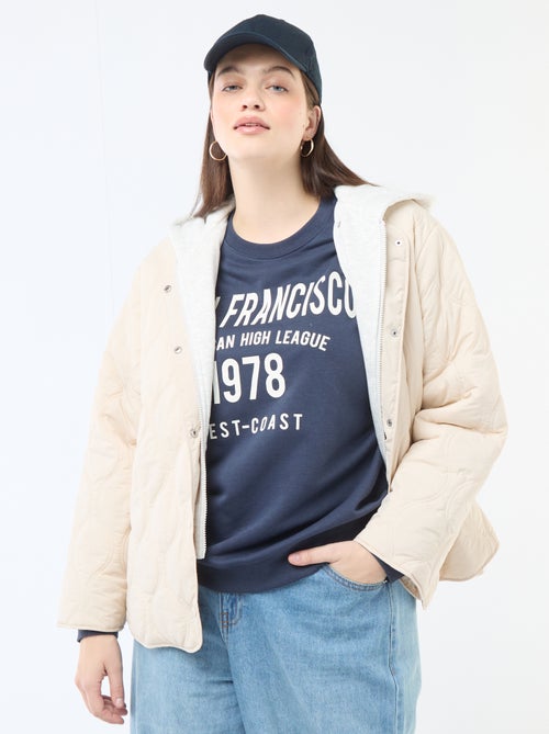 Casaco almofadado com capuz e plastrão interior em moletom removível - Kiabi