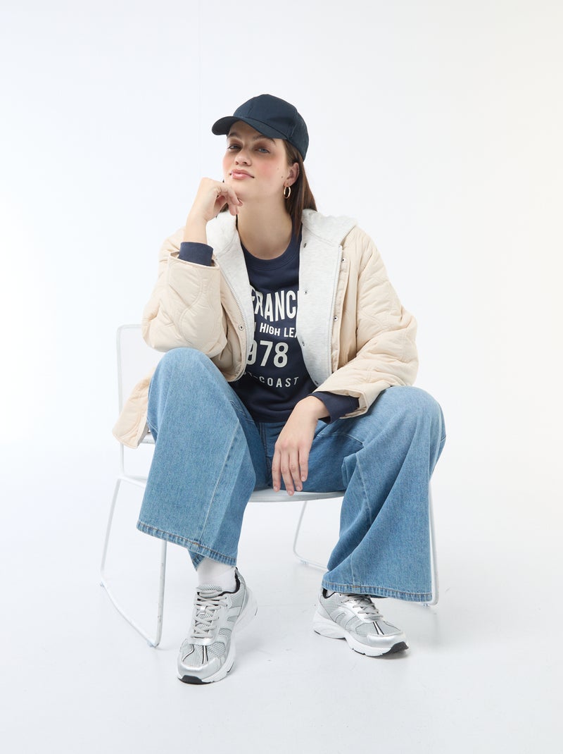 Casaco almofadado com capuz e plastrão interior em moletom removível Bege - Kiabi