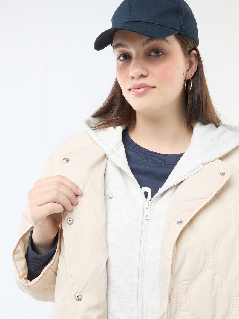 Casaco almofadado com capuz e plastrão interior em moletom removível Bege - Kiabi