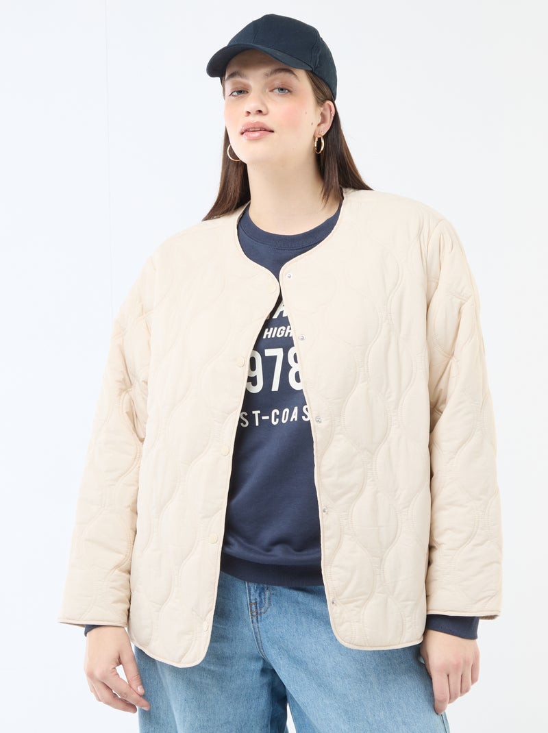 Casaco almofadado com capuz e plastrão interior em moletom removível Bege - Kiabi