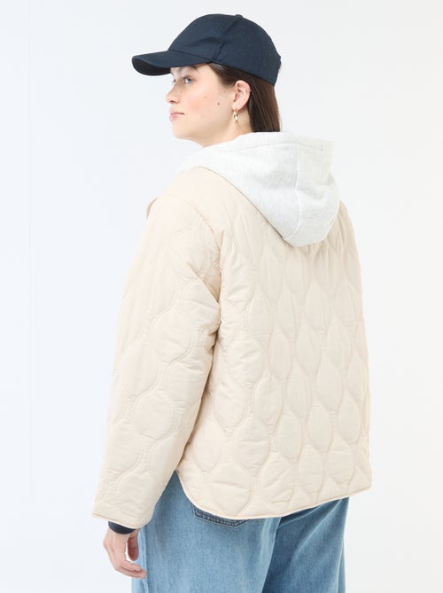 Casaco almofadado com capuz e plastrão interior em moletom removível - Kiabi