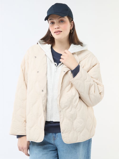 Casaco almofadado com capuz e plastrão interior em moletom removível - Kiabi