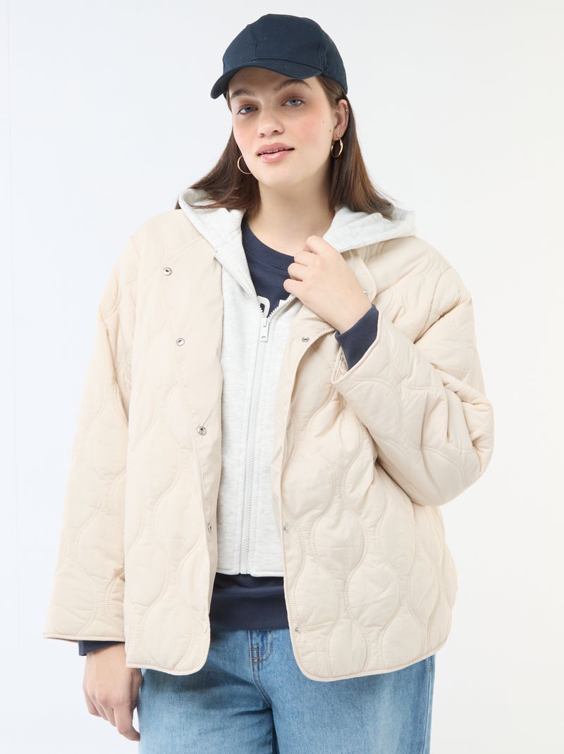 Casaco almofadado com capuz e plastrão interior em moletom removível Bege - Kiabi