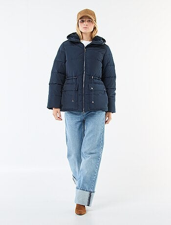 Casaco acolchoado comprido com capuz