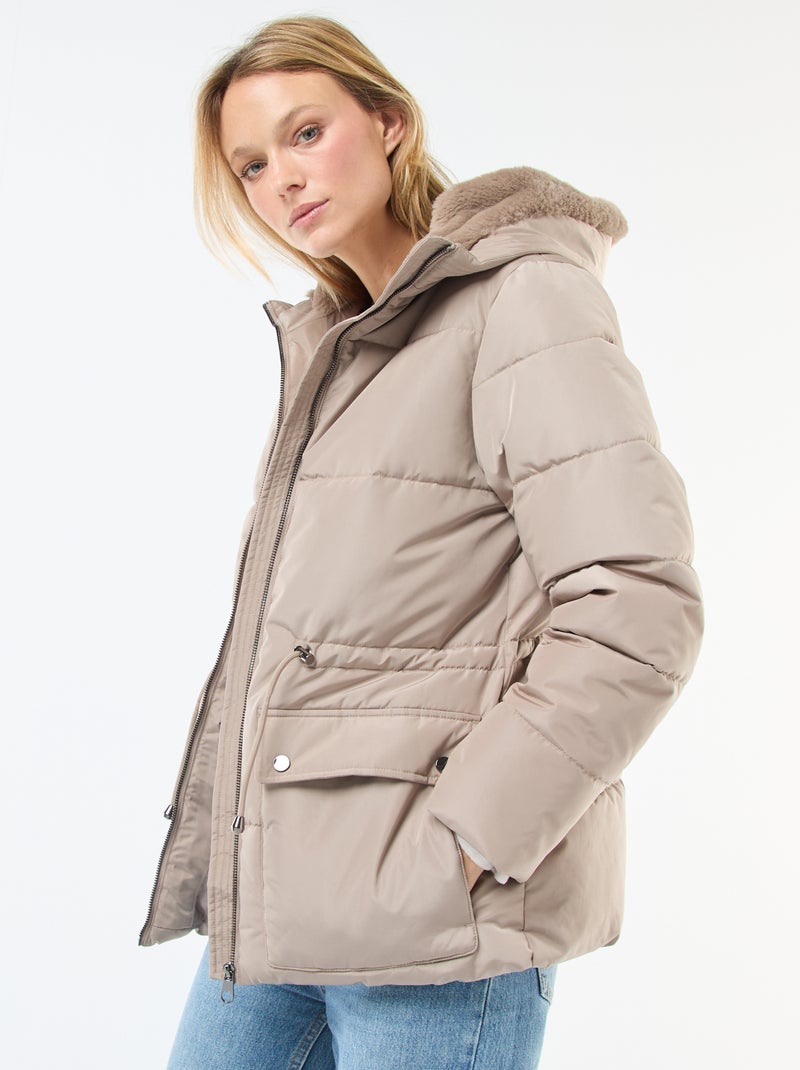 Casaco almofadado comprido com capuz Bege - Kiabi
