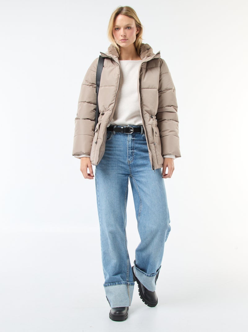 Casaco almofadado comprido com capuz Bege - Kiabi