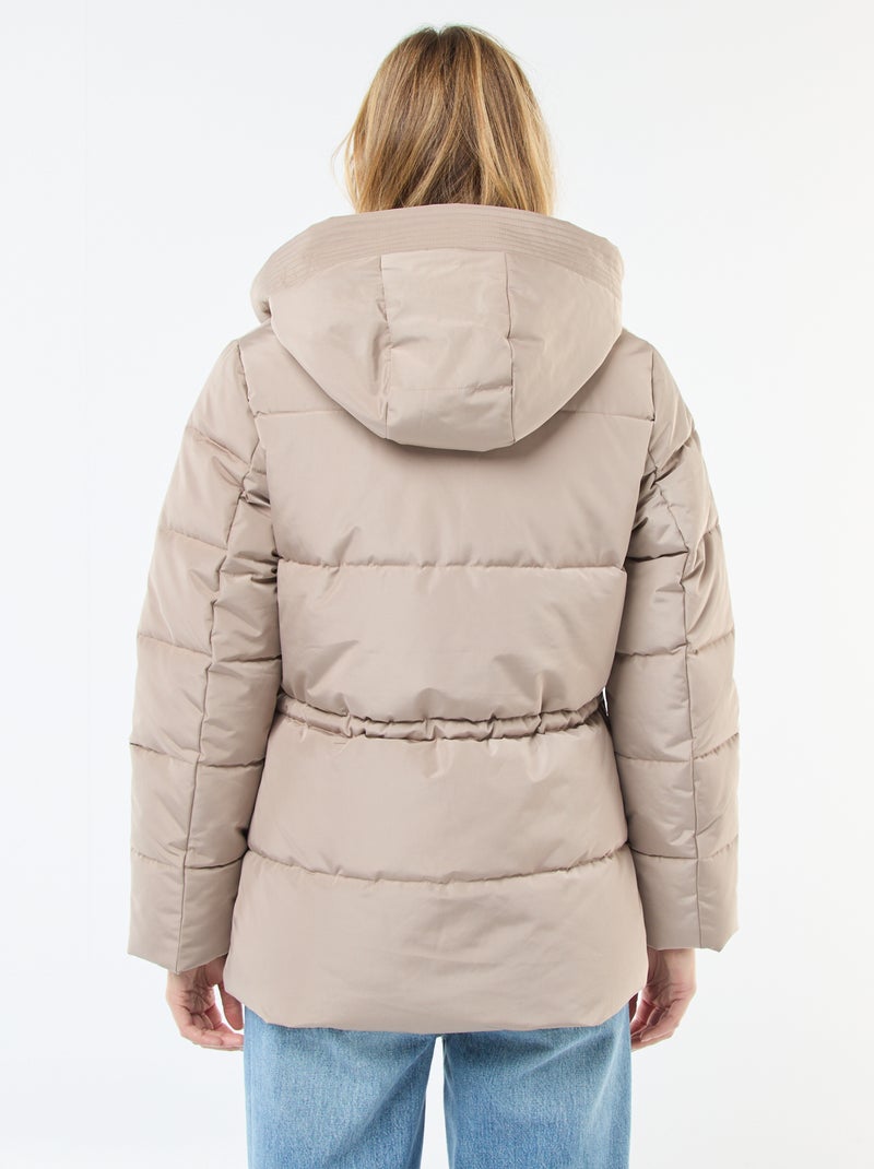 Casaco almofadado comprido com capuz Bege - Kiabi