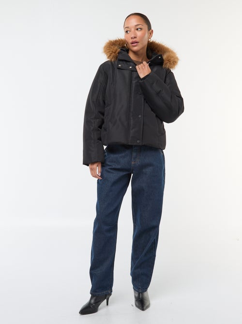 Casaco almofadado curto com capuz e efeito pele 'JDY' - Kiabi